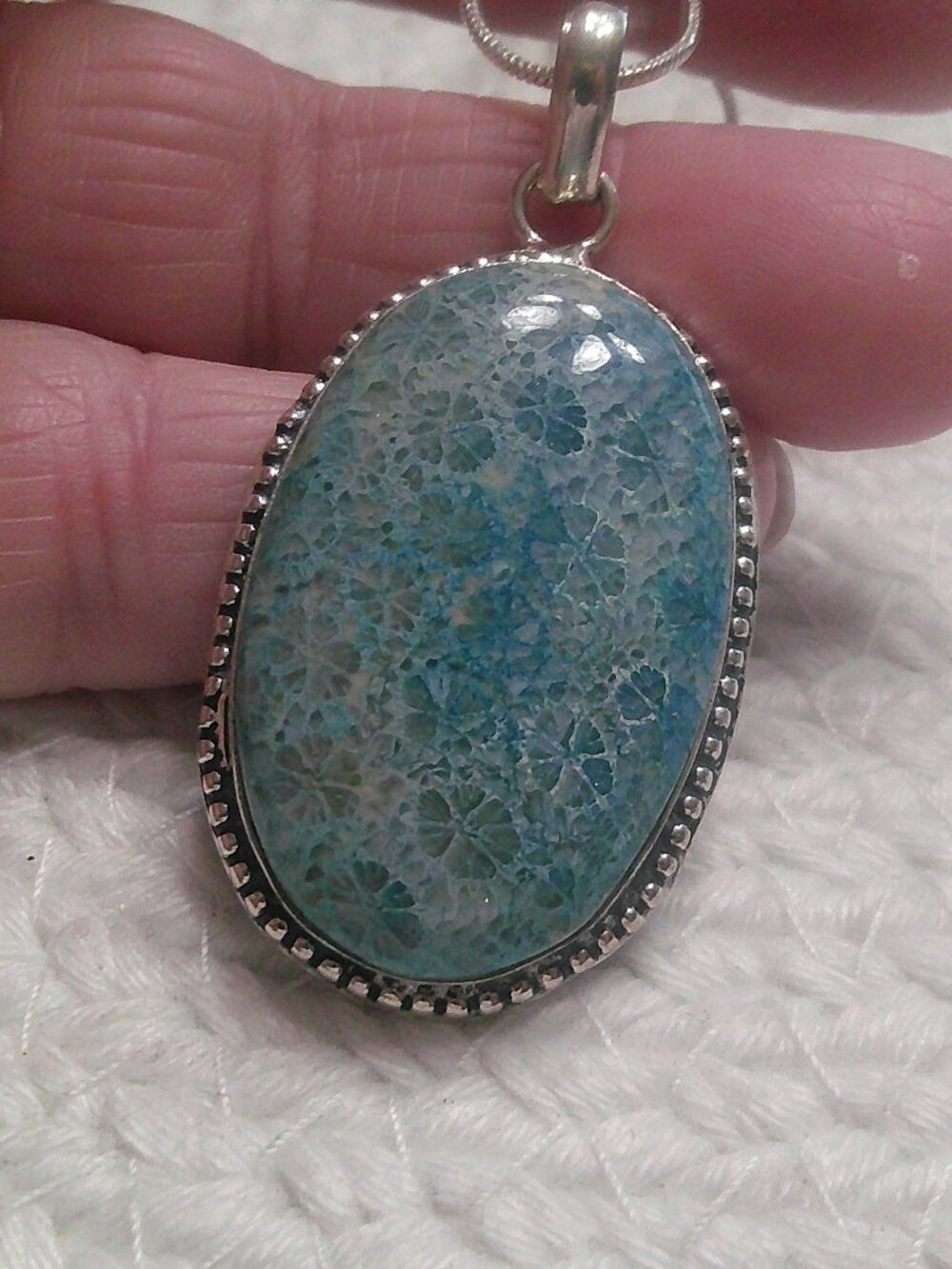 Gorgeous BLUE FOSSIL CORAL Handmade Sterling 925 Pendant/Chain #166F